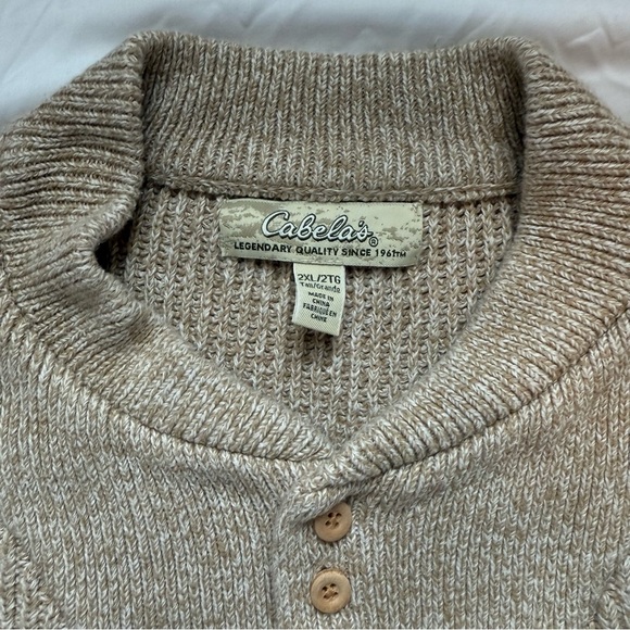 Cabela's Granola Brown Grandpacore Chunky Knit Fisherman Hunting Men’s Sweater - Picture 2 of 9